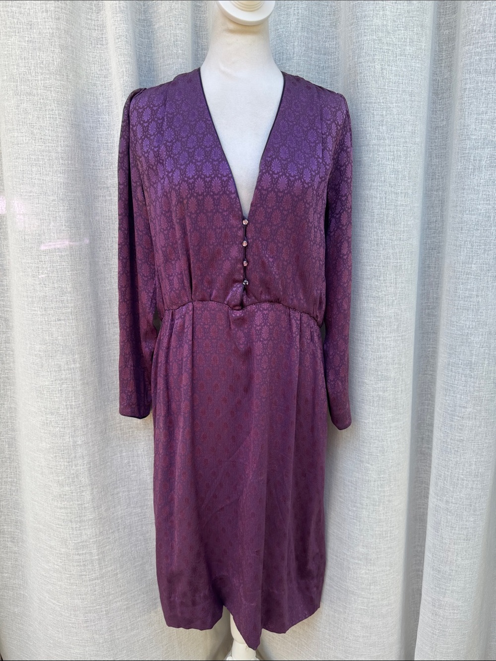 UMI collection by Anne Crimmings purple long-sleeve silk brocade dress